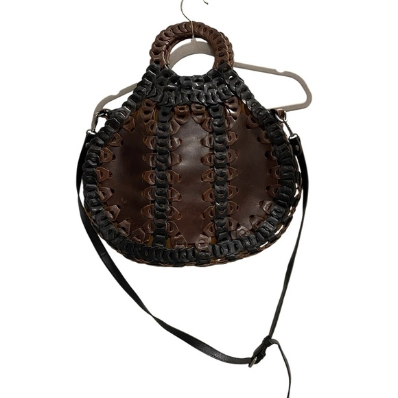 Vintage PATRICIA NASH Brown and Black Chain Link Woven Leather Handbag - Picture 2 of 16